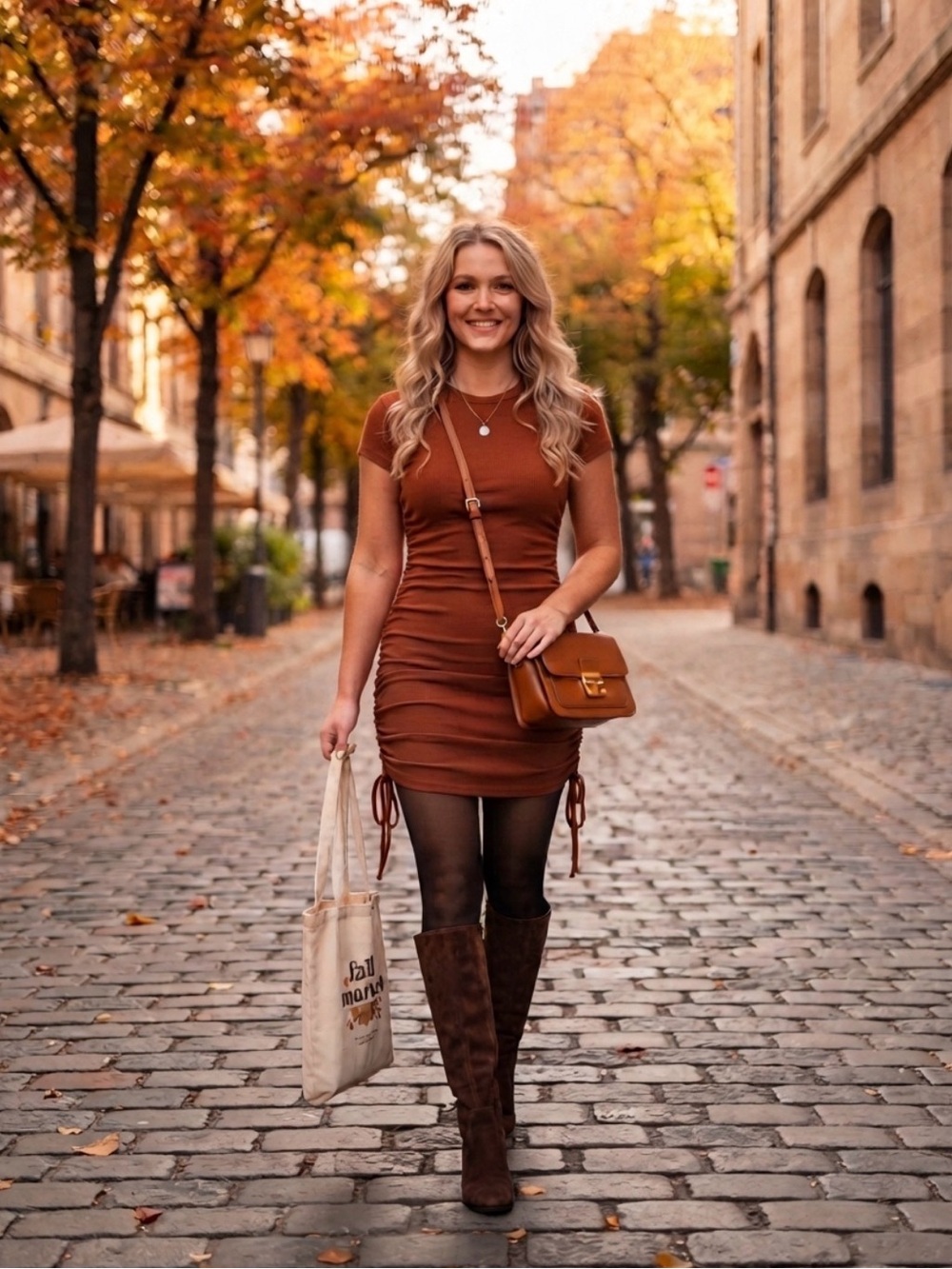 Zara Rust Short-Sleeve Ruched Mini Dress